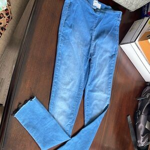 Free People Pull on High Rise Slim Fit Jeans Women's Raw Hem Size W28 Blue